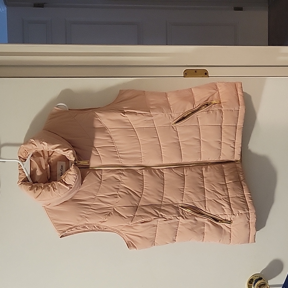 Calvin Klein light pink puffer vest with gold zippers, womens size L